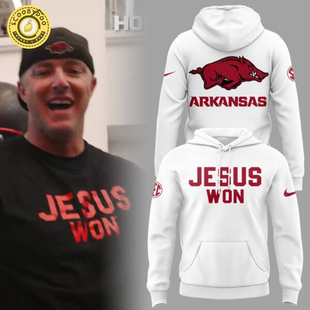 Arkansas x Jesus Won 2025 White Hoodie Limited Edition Arkansas x Jesus Won 2025 White Hoodie Limited Edition