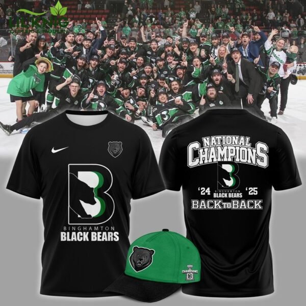 Commissioners Cup Champions Binghamton Black Bears 2025 Back To Back Black Tshirt
