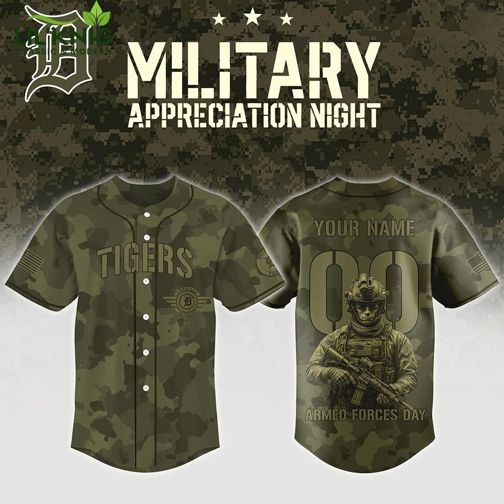 Detroit Tigers Mix Military Appreciation Night And Armed Forces Day- Baseball Custom Jersey Detroit Tigers Mix Military Appreciation Night And Armed Forces Day- Baseball Custom Jersey