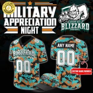 Green Bay Blizzard Military Nights Football Jersey 2025 – IFL Special Edition