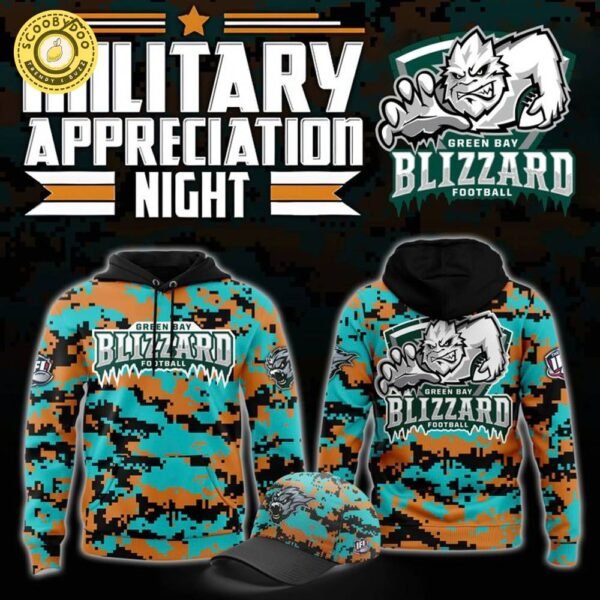Green Bay Blizzard Military Nights Hoodie 2025 – Team Military Night Sweatshirt