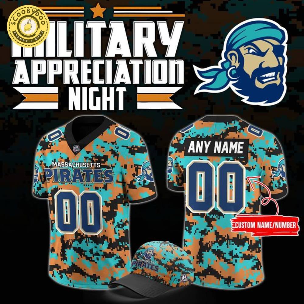Massachusetts Pirates Military Nights Football Jersey 2025 – IFL Patriotic Edition Massachusetts Pirates Military Nights Football Jersey 2025 – IFL Patriotic Edition