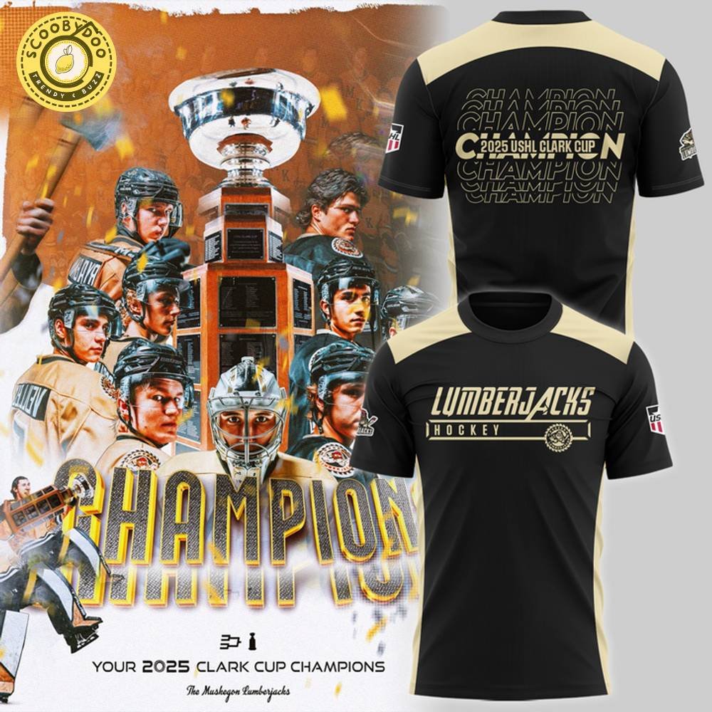 Muskegon Lumberjacks Clark Cup Champions 2025 T-Shirt – USHL Victory Tee Muskegon Lumberjacks Clark Cup Champions 2025 T-Shirt – USHL Victory Tee