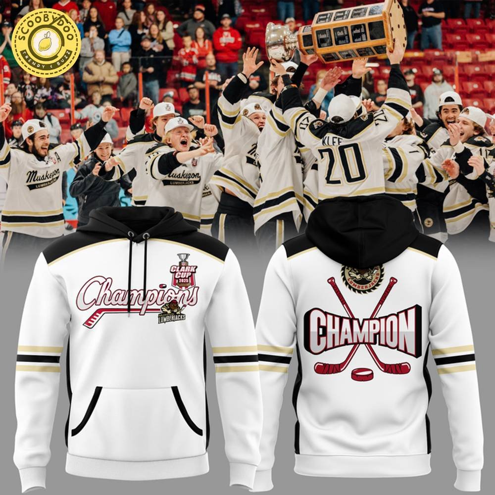 Muskegon Lumberjacks Clark Cup Champions 2025 White Hoodie – Ice Hockey Apparel Muskegon Lumberjacks Clark Cup Champions 2025 White Hoodie – Ice Hockey Apparel