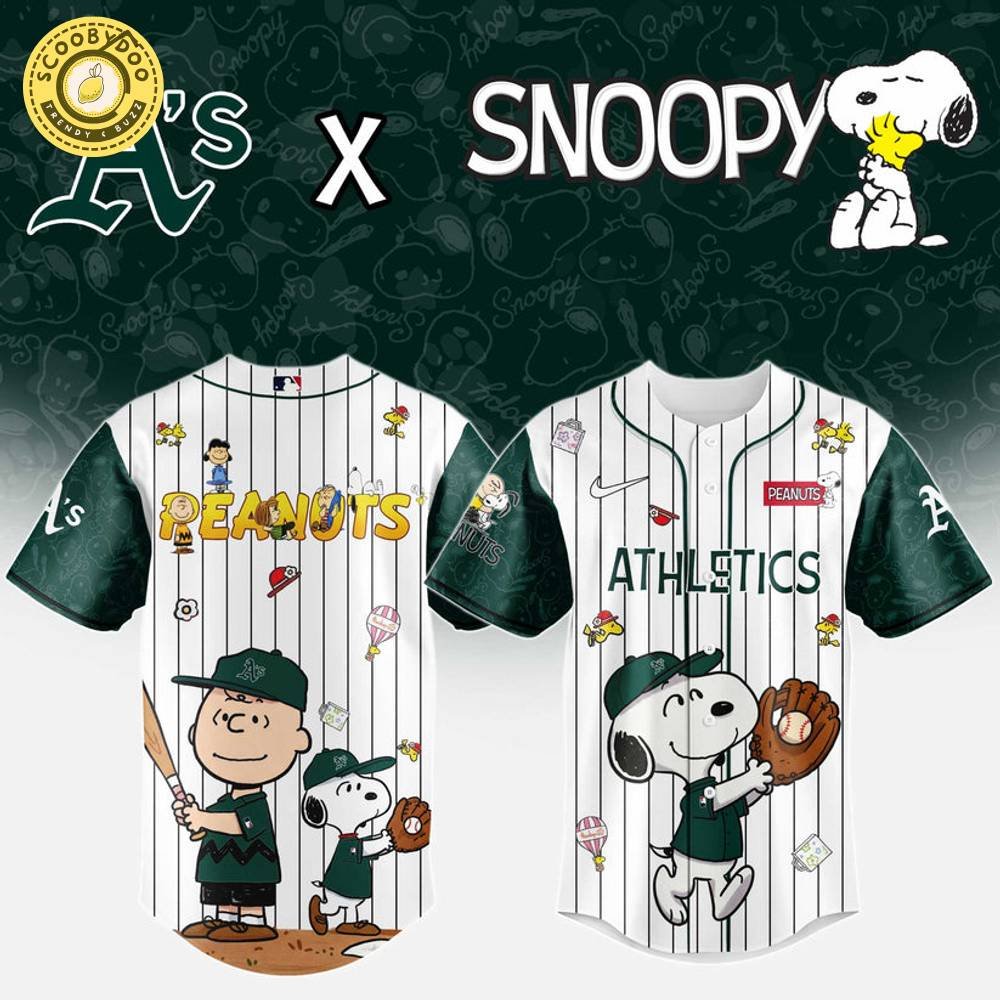 Oakland Athletics MLB “75th Anniversary of Peanuts” Snoopy Special Edition Jersey 2025 Oakland Athletics MLB “75th Anniversary of Peanuts” Snoopy Special Edition Jersey 2025