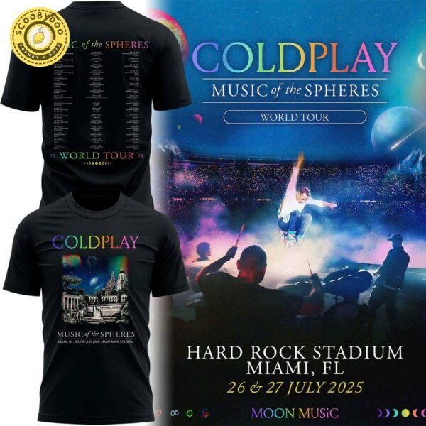 Coldplay Miami Dolphins Hard Rock Stadium 2025 Music of the Spheres Limited Edition Tour Tees