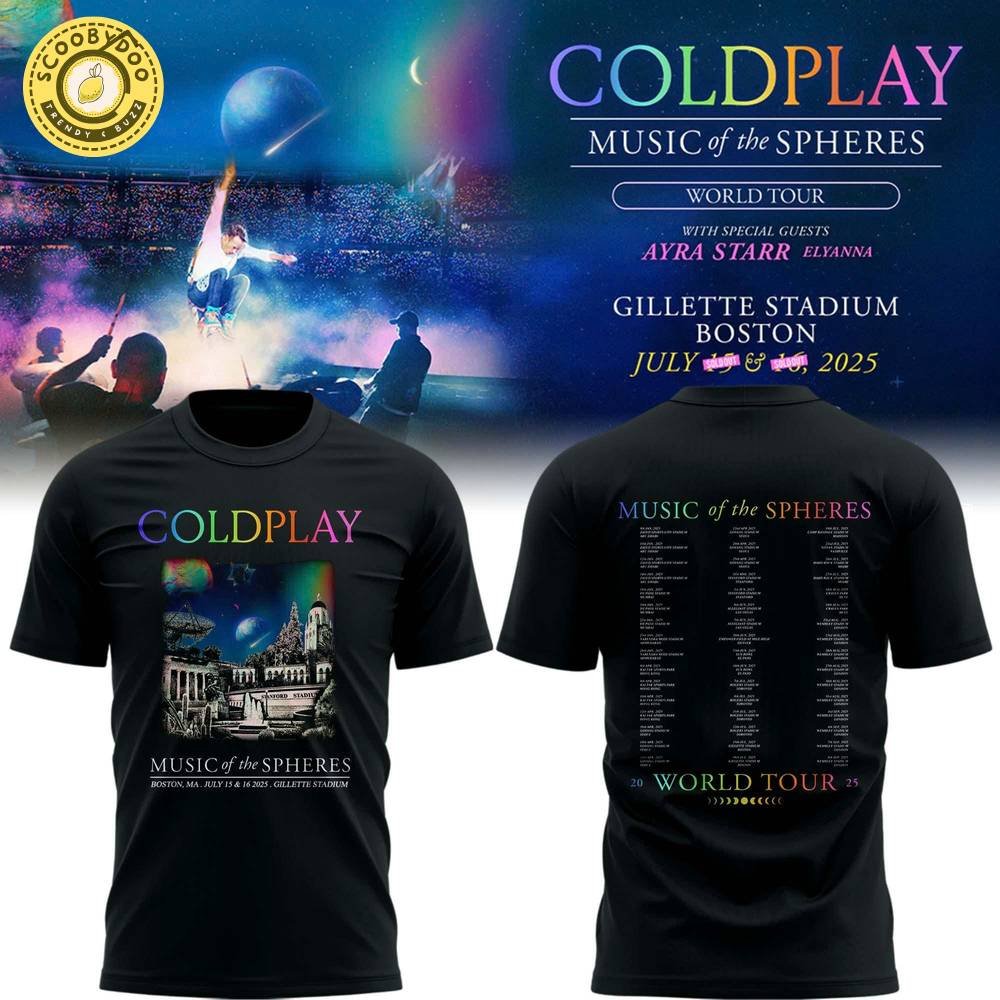 Coldplay New England Patriots Gillette Stadium 2025 Music of the Spheres Limited Edition Tour Tees Coldplay New England Patriots Gillette Stadium 2025 Music of the Spheres Limited Edition Tour Tees