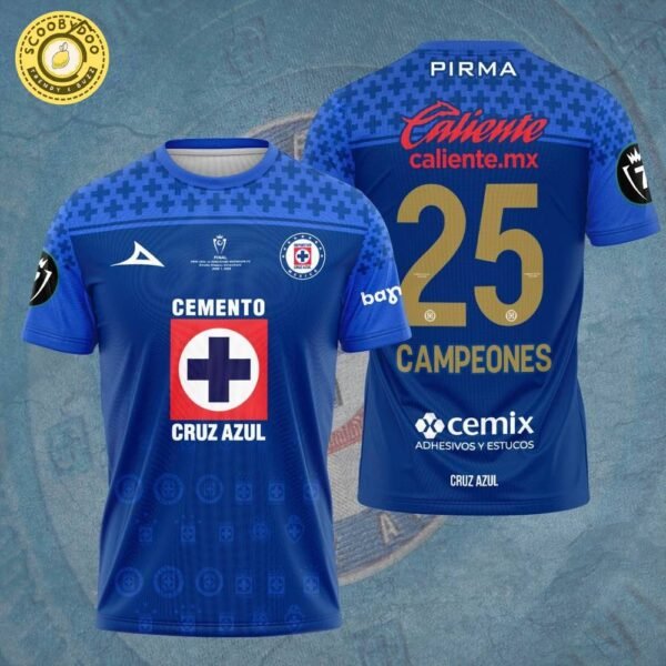 Cruz Azul Football Campeones Concacaf Champions Cup Torneo 2025 3D Tshirt
