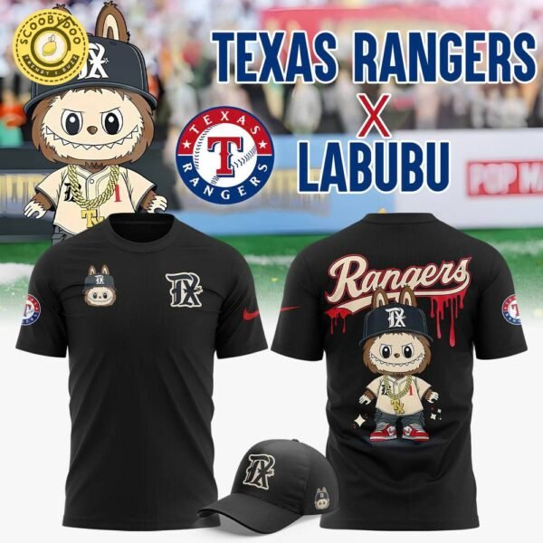 Texas Rangers x Labubu baseball New 2025 Special T-Shirt (Black)