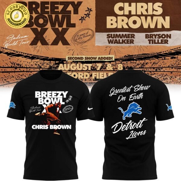 VIP.New Edition Detroit Lions x Chris Brown·Breezy Bowl XX 2025 Tshirt