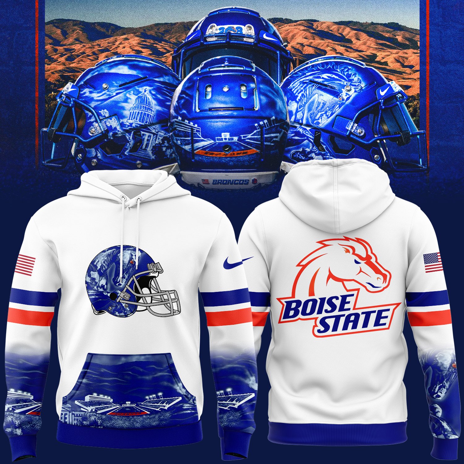 Boise State Broncos Art Edition – Limited Edition White Hoodie Boise State Broncos Art Edition – Limited Edition White Hoodie