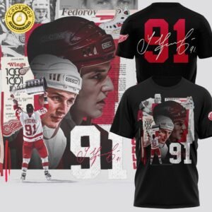 Detroit Red Wings 91 Sergei Fedorov Tshirt-Black